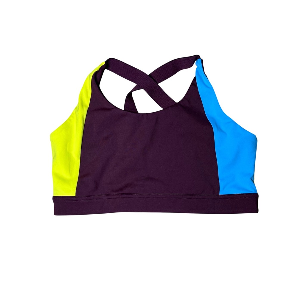Splits59 Colorblock Sports Bra Burgundy Neon Yellow Blue Adjustable Straps L
